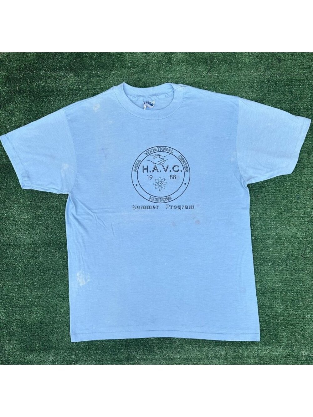 Vintage 80s Hartford Summer Program T-Shirt Sky Blue L Single Stitch Paper Thin